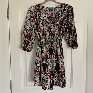 ¾ sleeve geometric boutique dress